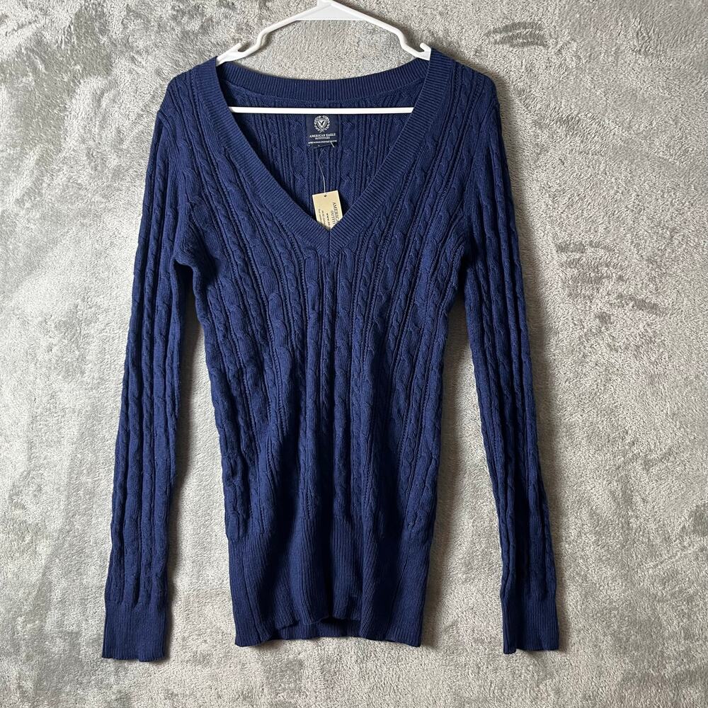 American Eagle Navy‎ Y2K Preppy Cable Knit Sweater Classic Preppy Size Large New